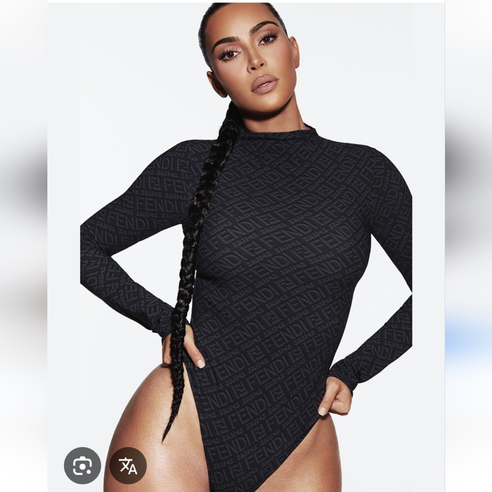 NWT Fendi Skims Black And Gray Long Sleeve Bodysuit Size Small No Box